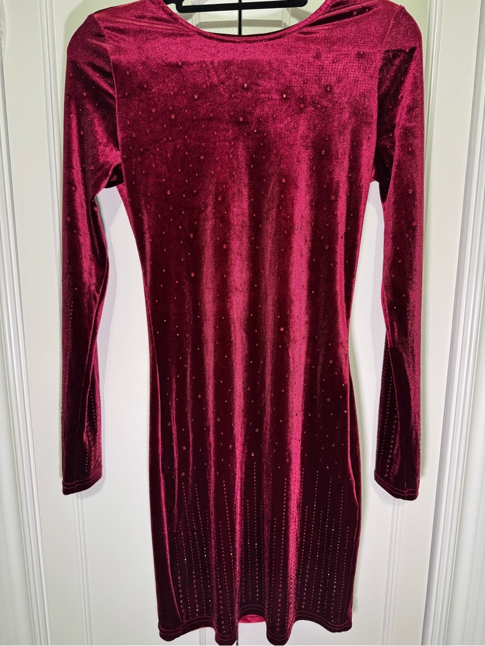 Velvet Long-Sleeve Burgundy Dress